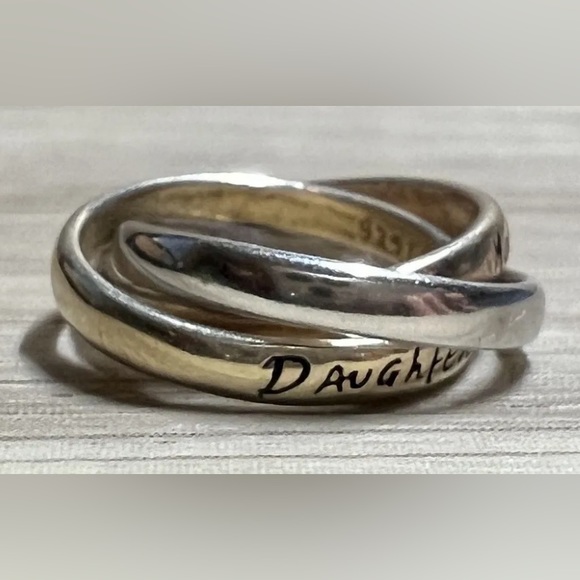 Sterling Silver 3 Ring Tri-Color “Mother, Daughter, Friend” Pendant & Necklace - Picture 3 of 10